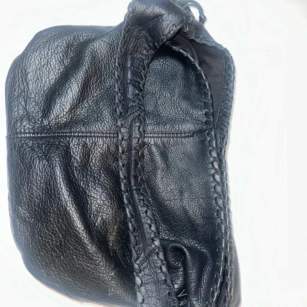 Y2K Lucky Brand Black Pebbled Soft Leather Hobo Shoulder Bag Purse Lace Up Sides